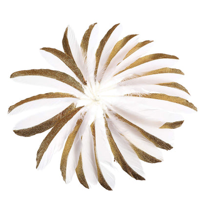50pcs Natural Goose Feathers Dipped Gold Silver Goose Feather Length in 6-8inches for Party Decor Art Craft(White Half Gold)