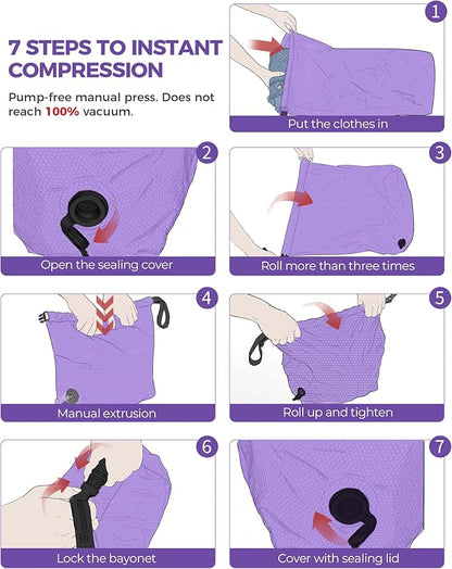 Travel Laundry Bag, Pump Free Vacuum Storage Bag Reusable Compression Dirty