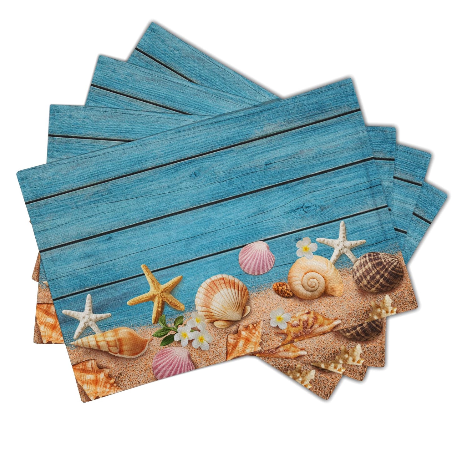 Granbey Nautical Placemats - Coastal Beach Place Mats Set of 4 Navy Blue Summer Wooden Seashell Beachy Cloth Table Mats for Kitchen Home Decor Dining Table