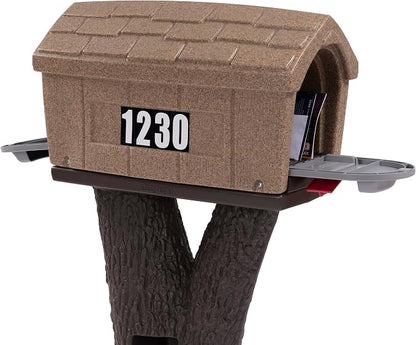 Simplay3 Rustic Home Plastic Residential Cabin Mailbox & Post Mount Combo Kit with 2 Access Doors - Sandstone, Made in USA