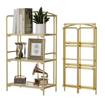 Crofy 3-Tier Foldable Bookshelf, Gold Frame & Transparent Shelves