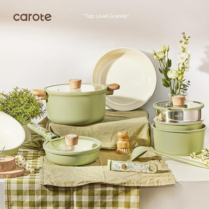 CAROTE 25-Piece Ceramic Cookware Set, Nonstick Pots and Pans Set with Detachable Handle, Non-Toxic Kitchen Cooking Set, Dishwasher & Oven Safe, Induction Compatible, PFAS Free