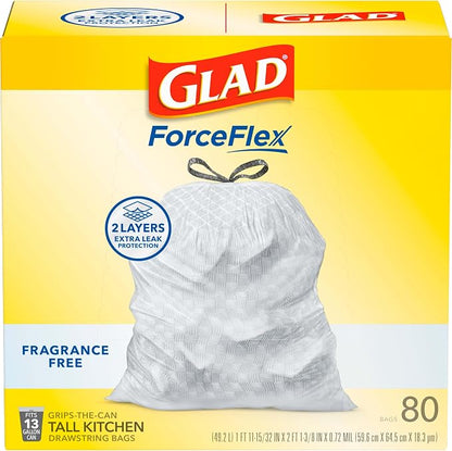 Glad ForceFlex Tall Kitchen Drawstring Trash Bags, 13 Gal, Fragrance Free (Package May Vary) (Pack of 240)