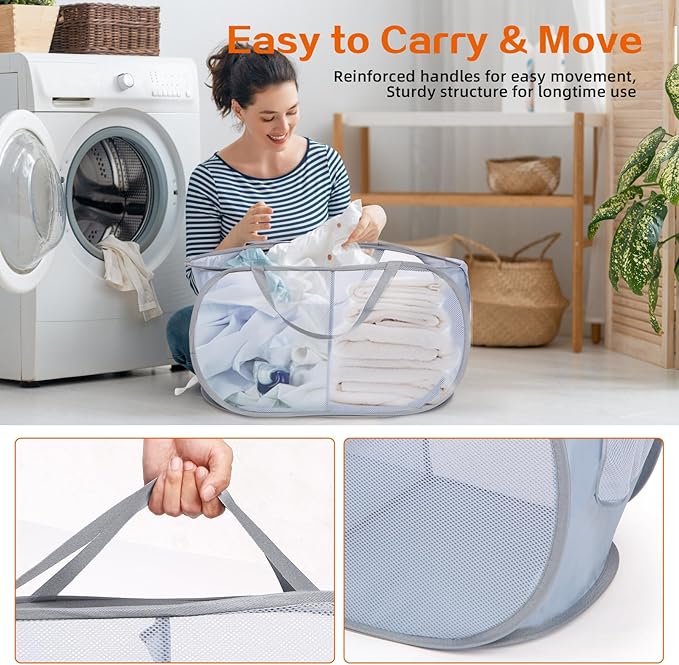 Sturdy Collapsible Laundry Baskets, Foldable Pop Up Laundry Hamper, Durable 2