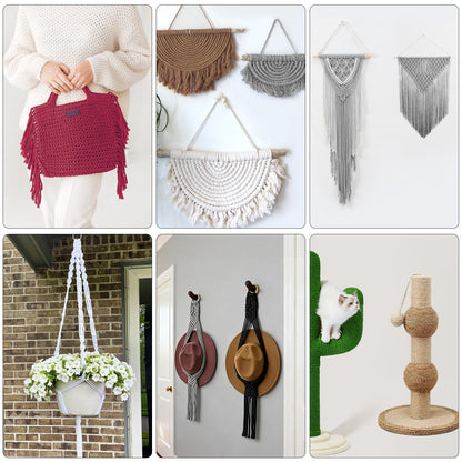 Natural Macrame Cord Cotton Rope with Wooden Beads & Rings, 6mm x109 Yards 4 Strand Twisted, Munzong Handmade Macrame Rope for Wall Hanging, DIY Craft, Knitting Plant Hanger(100m, Sapphire Blue)