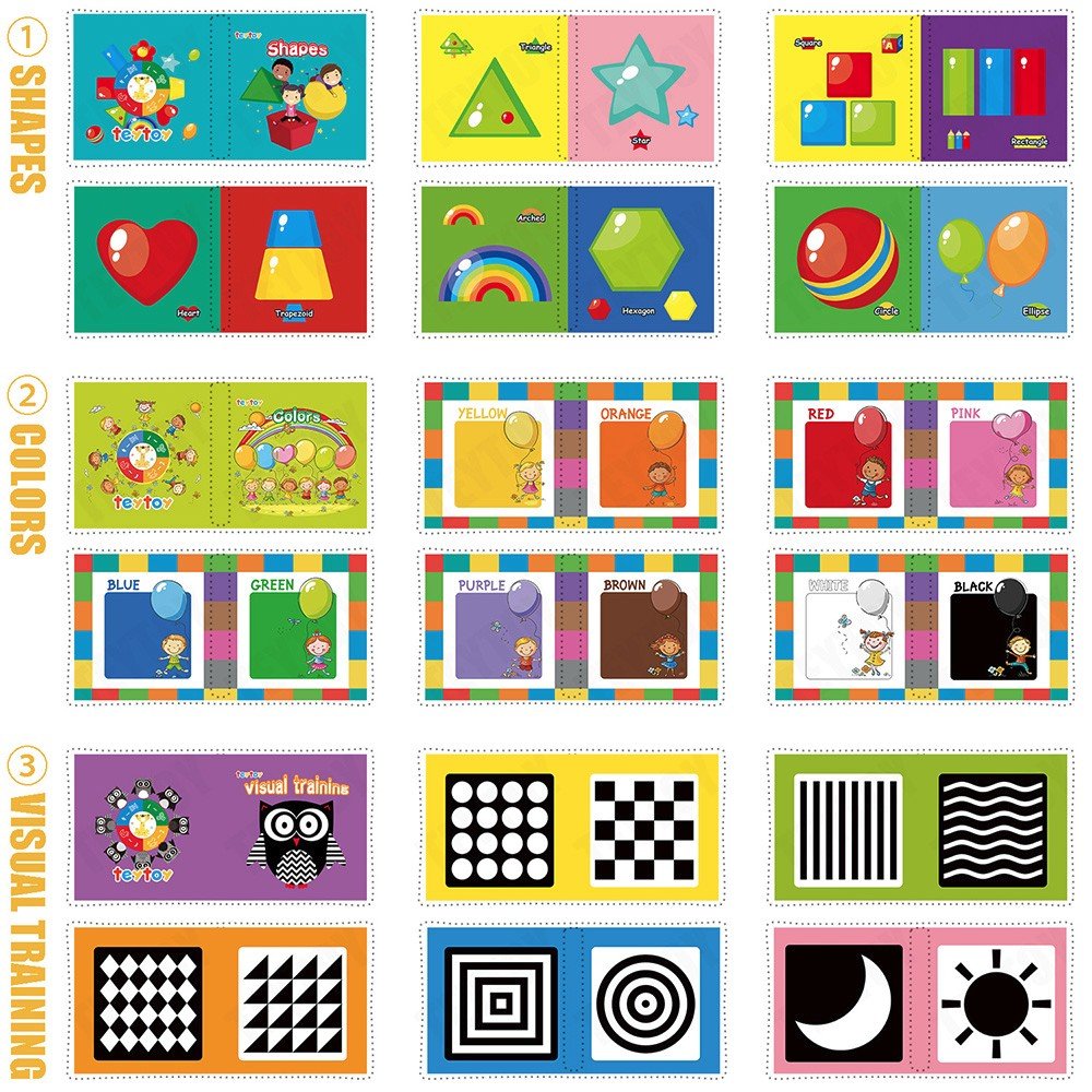My First Soft Book,teytoy Nontoxic Fabric Baby Cloth Activity Crinkle Soft Books for Infants Boys and Girls Early Educational Toys (Pack of 12)