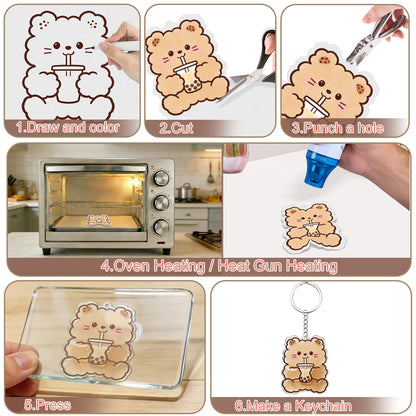 Yalumo 301 Pcs Shrink Plastic Sheets Kit, 40 Shrink Paper Sheets 5.7 x 7.9 Inch with Earring, Ring and Keychain Accessories for DIY Shrinky Art, Ornament, Craft Project, Handmade Gift and Home Decor