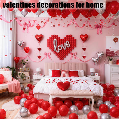 648PCS Valentines Party Decorations Kit with Rose Petals, Red and Silver Heart Balloons, Valentines Day Decor for Home, Wedding Decorations, Anniversary, Galentines Day Party