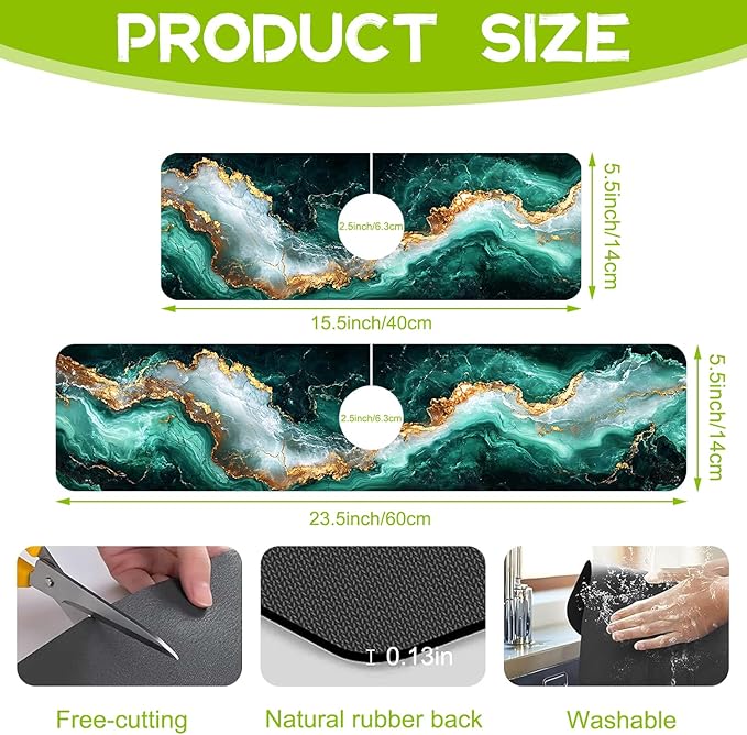 Emerald and Gold Marble Texture Kitchen Sink Splash Guard Faucet Mat Super