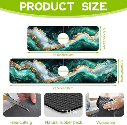 Emerald and Gold Marble Texture Kitchen Sink Splash Guard Faucet Mat Super