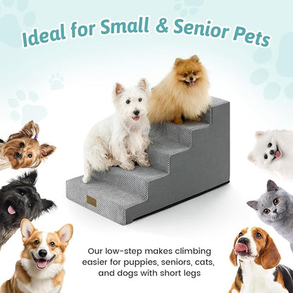 COZY KISS Dog Stairs for Small Dogs 17.7" H, 5 Step Gentle Incline Pet Step for Couch and Beds, Right-Angle Dog Ramp for Puppy Doggie Senior Cats, 17.7x29.5x17.7 Inch, Grey
