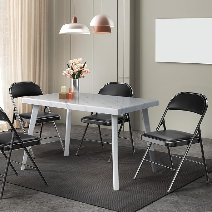 VINGLI 4 Pack Folding Chairs with Padded Seats, Metal Frame with Pu Leather Seat & Back, Capacity 350 lbs, Set of 4, Black
