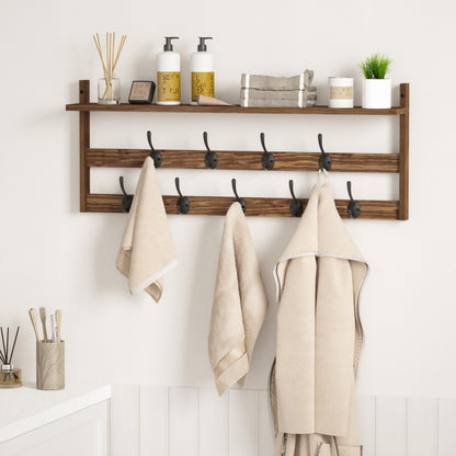 AMBIRD Coat Rack Wall Mount with Shelf, 29" Coat Hooks Wall Mounted with 9 Metal Hooks for Entryway, Bathroom, Bedroom, Living Room, Kitchen, 2 Tier Wall Hooks for Clothes, Hat, Towel, Key, Purse