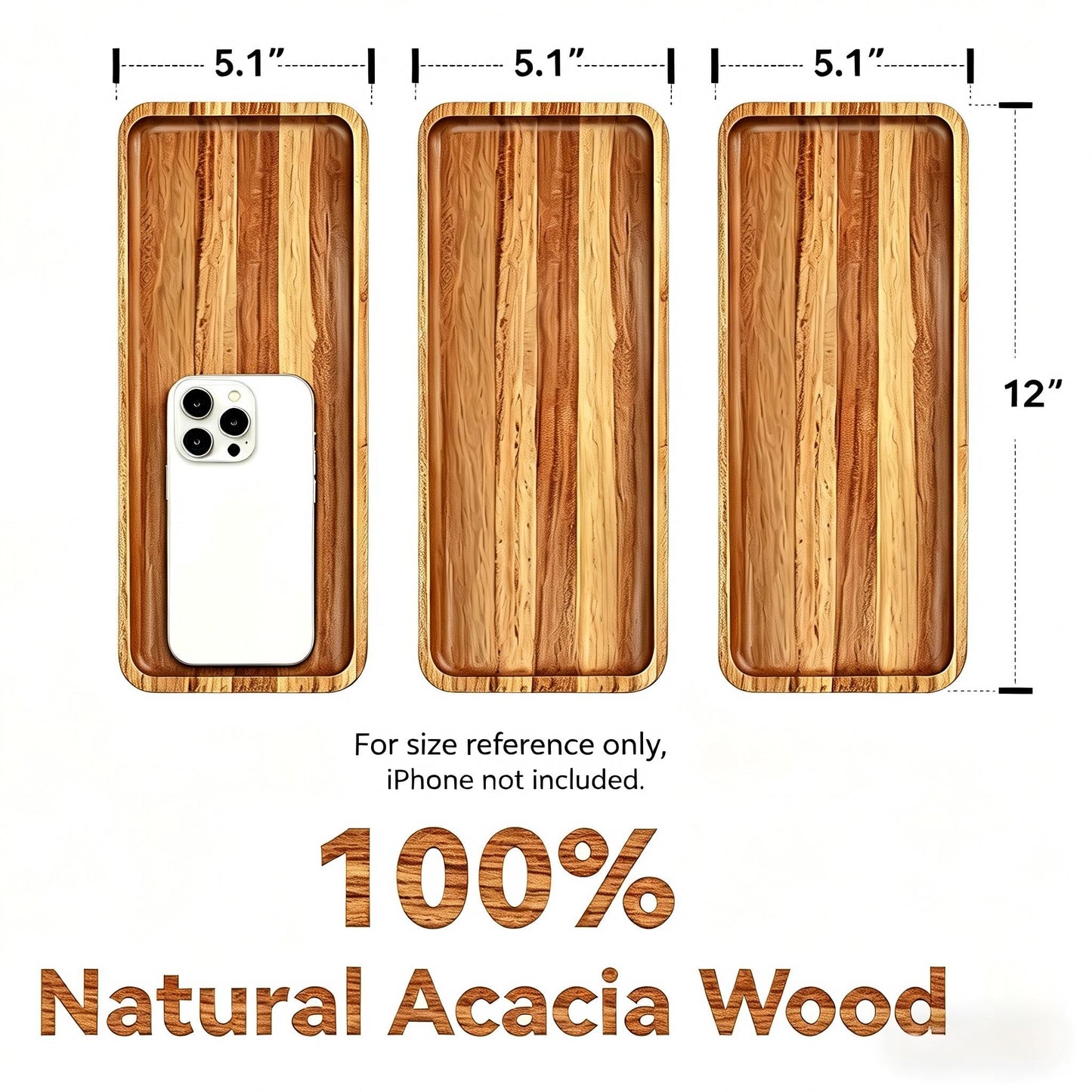 Anyvape Acacia Wood Serving Trays, Set of 3 Wooden Platters (11.8 x 5.1 in)