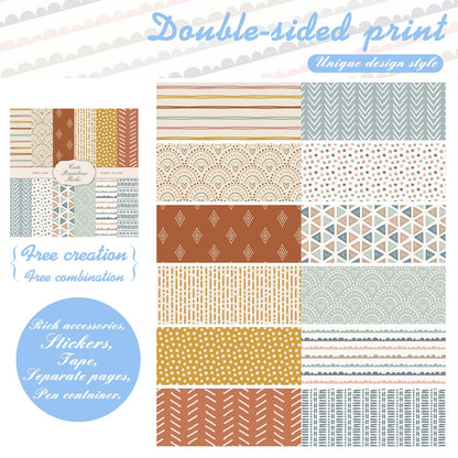 Honoson 30 Sheets Scrapbook Paper Supplies Junk Journal 12x12 Scrapbooking Supplies Boho Floral, Decoupage Paper Scrap Book Decorative First Day of Art School Back to School Craft 160 GSM(Boho)