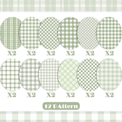24 Sheets Sage Green Plaid Scrapbook Paper, Double Side Greenery Lattice Patterns Decorative Craft Paper Folded Flat for Spring Easter Birthday Card Making Baby Showers Photo Album Decor, 12'' x 12''