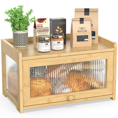 BAMBANG Bamboo Bread Box for Kitchen Countertop, Extra Large Farmhouse Bread Box with 4-Side Clear Panels, Wooden Bread Storage Container for Homemade Bread, Natural