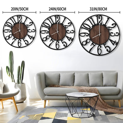 LEIKE Large LED Wall Clocks,Silent,Non Ticking,Battery Operated Rustic Round Modern Big Wood Wall Clock for Living Room, Bedroom,Kitchen,Farmhouse,Office,Home Decor -24" Black,LED,Arabic Number