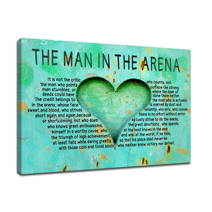 DINGFUN Large Man in the Arena Wall Art, Theodore Roosevelt Quote Framed Inspirational Canvas Print for Executive Office Conference Room, Professional Leadership Decor Success Artwork, 36x24 Inch
