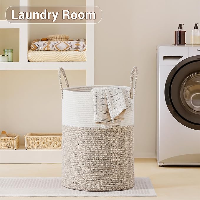 Tall Laundry Basket with Handles, 100L Portable Dirty Clothes Hamper, Boho