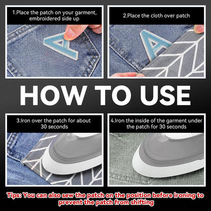 GYGYL 104 Pieces Iron on Letter Patches, Embroidered A-Z Letter Patches for Clothes, Dress, Hat, Socks, Jeans, DIY Accessories-1.5 Inch Light Blue