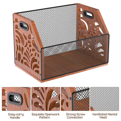 AHUONEL Dog Toy Basket, Chew-Proof Dog Toy Box, Wooden & Metal Pet Toy Storage Organizer, Spacious Toy Storage Bin for Pet Toys, Treats & Home Supplies, Toy Box for Living Room