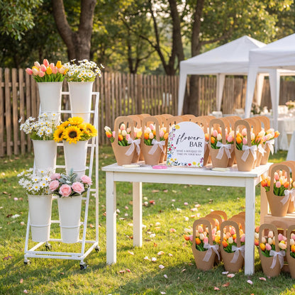 Ninehaoou 43 Pcs Flower Bar Buckets Kit Bloom Bar Supplies Flower Display Stand with 6 Bucket 1 Wood Sign 4 Scissors 30 Bouquet Wrapping Bags for Fresh off The Market Wedding Bridal Baby Shower(Small)
