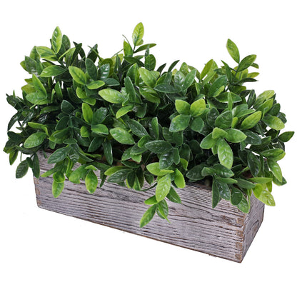 Winlyn Artificial Eucalyptus Plant in Rustic Rectangular Wooden Planter Box Faux Potted Herb Plant Greenery Arrangement for Farmhouse Indoor Wedding Table Centerpiece Mantel Shelf Kitchen Decor