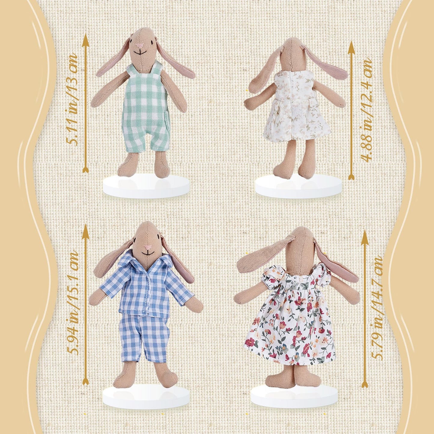 Giant bean Bunny Toys for Kids, Easter Bunny, 4 PCS Hand Made Rabbit Family Dolls with Removable Clothes, Suitable for Infants, Boys and Girls, Dollhouse People, Easter Basket Essentials