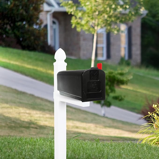 Architectural Mailboxes Parsons Post Mount Mailbox, Black, Medium | Durable plastic build with weather-resistant outdoor construction. USPS approved.