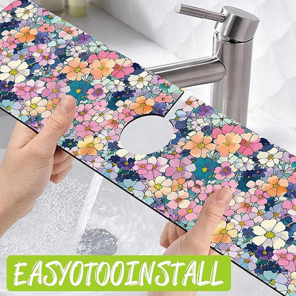 Sink Faucet Absorbing Mat Cute Flowers Sink Splash Guard Drying Mat