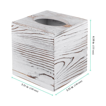 SENJEOK 2 Pack Wooden Tissue Box Cover Square, 5.5 x 5.5 x 6.1 Inch White Tissue Box Holder for Home Office Bathroom
