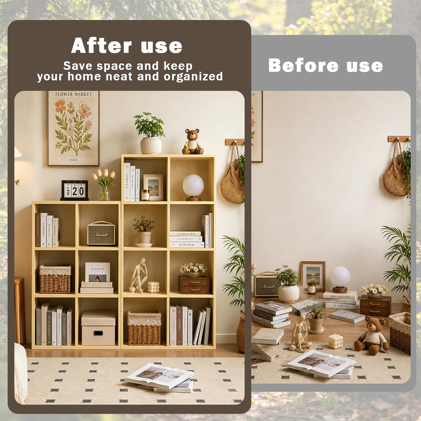 Endearing Limons【2026 Wooden Thick Border 2 Cube Shelf Storage Organizer with Anti-Tipping Kits + Reversible Open Back Bookcase (11 * 11 Unit Cell White)