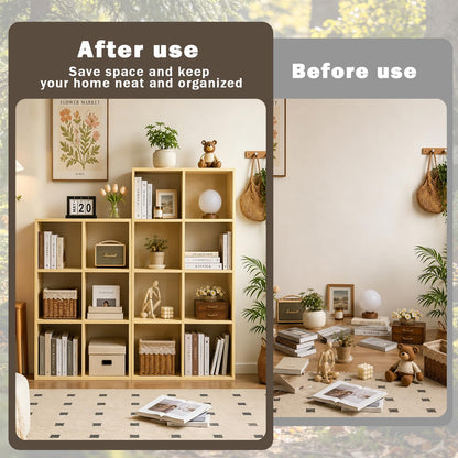 Endearing Limons【2026 Wooden Thick Border 9 Cube Shelf Storage Organizer with Anti-Tipping Kits + Reversible Open Back Bookcase (11 x 11 Unit Cell White)