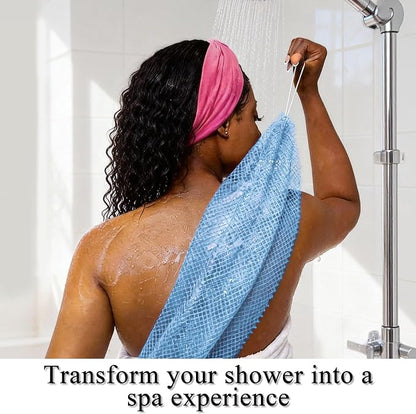 SubSahara Authentic African Net Sponge - 2 Pack Exfoliating Bath & Shower Loofah Sponge for Body & Face, Gentle Scrubber for All Skin Types, Travel, Durable (Linen & Sky Blue)