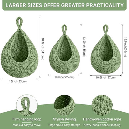 Halidali Hanging Fruit Baskets for Kitchen, 3 Pack Boho Cotton Rope Handwoven