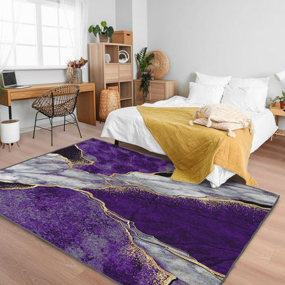 Azppsad Abstract Area Rug, Purple Gray Marble and Golden Pattern, Machine Washable Modern Non-Slip Rug, Home Decor Floor Carpet for Classroom Laundry Bedroom Living Room, 5' x 7'