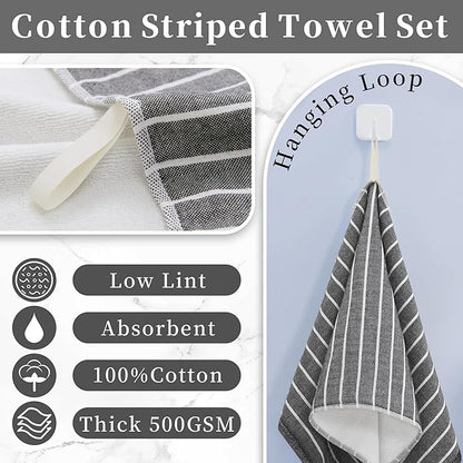 VOOVA & MOVAS 4-Piece Striped Cotton Hand Towels