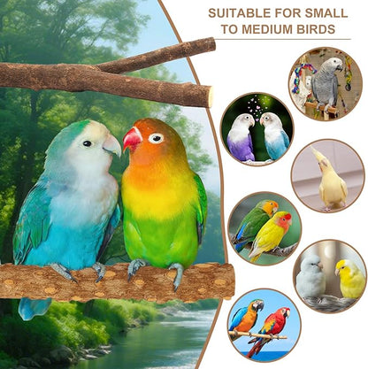 7-Piece Bird Perches for Cage- Wooden Parrot Stand with Fork Toys, Hanging Multi-Branch Platform, Hammock Swing, Gym Playstand & Chewing Toys - for Parakeets, Budgies, Lovebirds - Durable