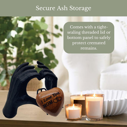 ZAHANAARA Wooden Heart Urn for Ashes | Handcrafted Memorial Box for Funeral| Memorial Gifts for Loss of Mother | Aluminum Mini Cremation Urns for Human Ashes|Funeral Tribute keepsake - Black, 3 cu in