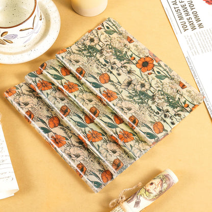 120 Sheets Orange Wildflower Garden Floral Wax Paper for Food Deli, 13.4 * 9.4‘’ Retro Floral Greaseproof Deli Paper for Sandwich Picnic Basket Liner Birthday Party Supplies