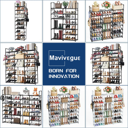 Mavivegue 10 Tiers Shoe Rack Tall Shoe Organizer Shoe Storage 55-65 Pairs Vertical Shoe Shelf Large Shoe Rack Organizer Stackable Shoe Racks for Entryway, Closet, Garage, Bedroom,Cloakroom -Black