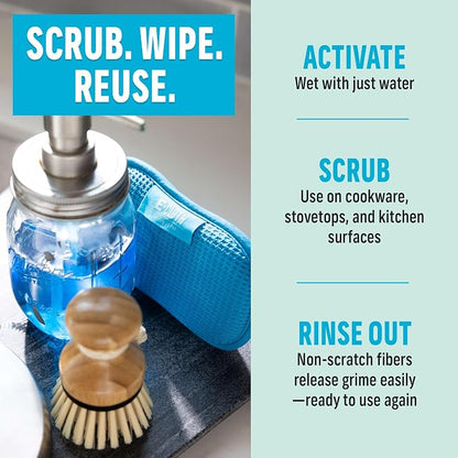 E-Cloth Washing Up Pad, Premium Microfiber Non-Scratch Kitchen Dish Scrubber Sponge, Ideal for Dish, Sink and Countertop Cleaning, 100 Wash Guarantee, Blue, 1 Pack