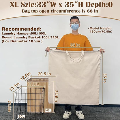 Cotton Canvas Laundry Bag 33"Wx 35"H, Thick Cotton Laundry Bag