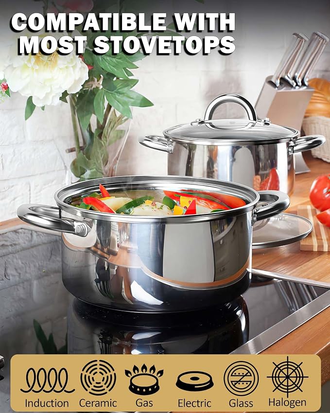 Cook N Home Basics 16 Quart Stainless Steel Stock Pot with Lid, Cooking Pot for Pasta, Soup, Sturdy Handle, Large Stockpot with Even Heating, Oven & Dishwasher Safe, Cookware for Canning, Boiling