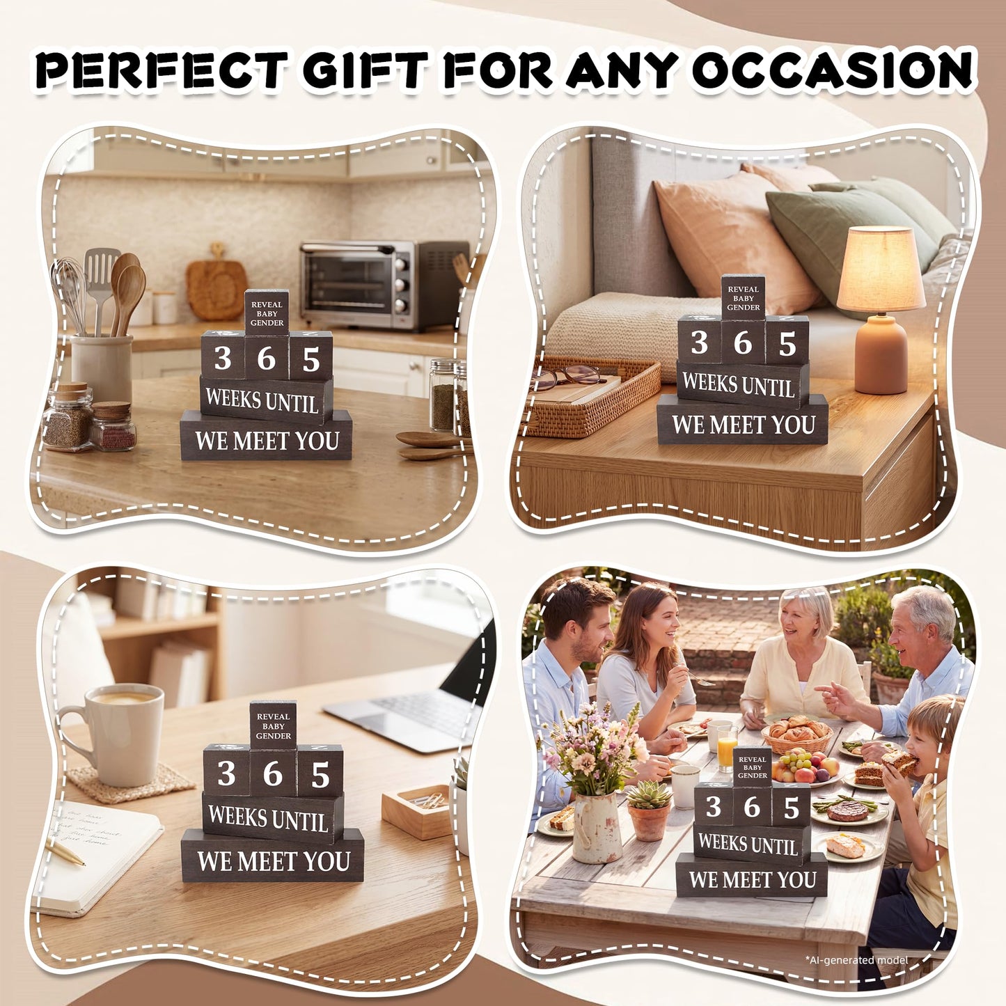 6 Pcs Baby Arrived Week Countdown Wooden Table Decor, Baby Reveal Activities Decision Dice Table Decorations for Home Office