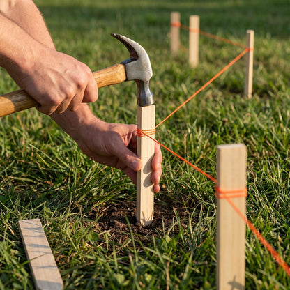 ElaraBerry 48 Pcs Wooden Garden Stakes 1 Roll Orange Mason String Line Set 500 ft #18 Braided Nylon Construction String 12 Inch Grade and Survey Stakes for Masonry Garden Surveying Plant Support Fence