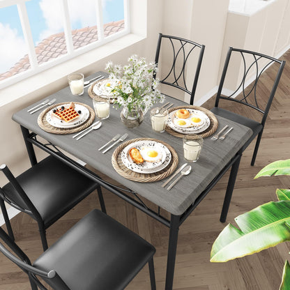 Garvee Small Dining Table Set for 4, Wooden Kitchen Table with 4 Upholstered Chairs, Space Saving Compact Dining Table with Corner Guard, Ideal for Kitchen, Dining Room, and Small Area, Gray