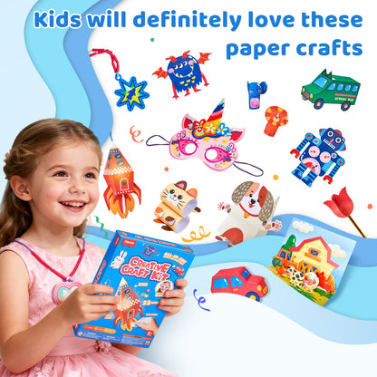 JoyCat Craft Box for Kids Ages 4-8 – 23 Mess-Free Paper Arts and Crafts Kits, Educational Preschool & Homeschool Art Projects – LED Light-Up DIY Craft Gifts for Boys & Girls