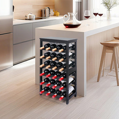 Thalomely Wine Rack Free Standing Floor, 6-Tier 24 Bottles Display Wine Storage Shelves with Table Top, Easy-Assembly Freestanding Bamboo Wine Racks for Kitchen Dining Room Bar, Black